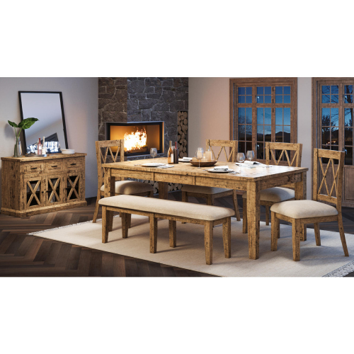 Telluride 6 Piece Dining Set in Distressed Pine & Neutral Fabric